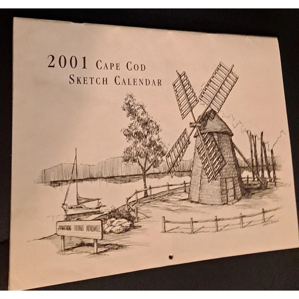 2001 Cape Cod sketch calendar featuring a drawing of the Jonathan Young Windmill